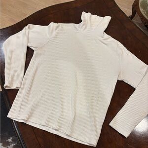 Cream Ribbed Long Sleeve Turtleneck Cotton Blend Top Large
